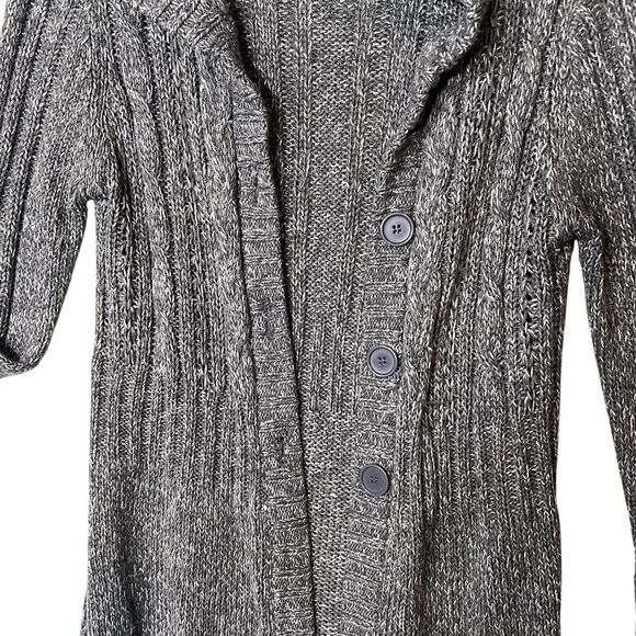 It's Our Time Sweater Womens Medium Gray Hooded Cable Knit Cardigan Button Front - Picture 10 of 12
